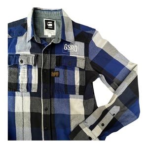 G-Star RAW Brass Yoda Plaid snap closure Unisex Size Small embroiders Left Chest